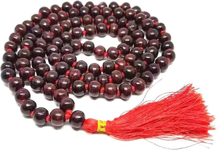 Combo of Sandalwood Pooja Jap Malas with Rudraksha | Chandan Scented | Neem | Sphatik (Red) – Set of 4 (Unisex) from Vrindavan - Image 3