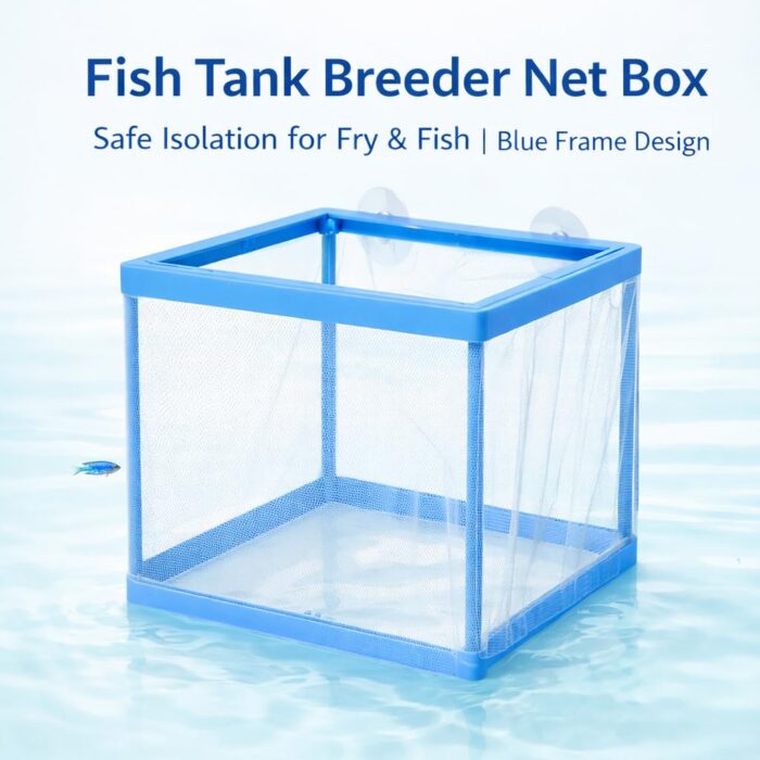 Fish Tank Breeder Net Box with Suction Cups | Blue Mesh Fry Saver | Isolation Box for Baby, Injured & Aggressive Fish(Color May Vary) - Image 2