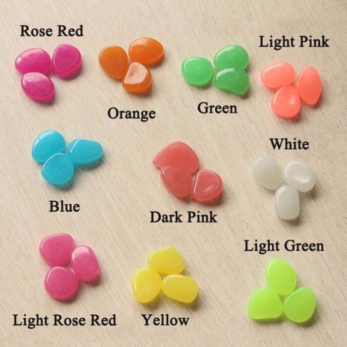 Glow in The Dark Stones 100 Pcs (1 Pack) - Glow Pebbles Aquarium Rocks for Fish Tank, Lawn, Yard, Garden, Walkway & Plant Pots - Rainbow - 1x1cm - Image 5
