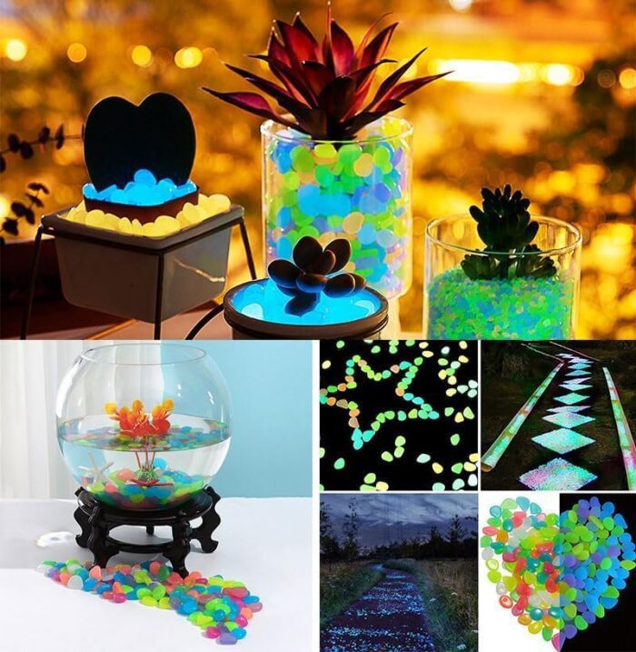 Glow in The Dark Stones 100 Pcs (1 Pack) - Glow Pebbles Aquarium Rocks for Fish Tank, Lawn, Yard, Garden, Walkway & Plant Pots - Rainbow - 1x1cm - Image 2