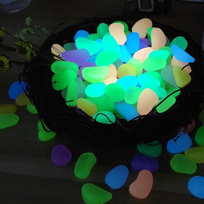 Glow in The Dark Stones 200 Pcs (1 Pack) - Glow Pebbles Aquarium Rocks for Fish Tank, Lawn, Yard, Garden, Walkway & Plant Pots - Rainbow - 1x1cm - Image 4