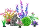 8Pcs Aquarium Artificial Plants & Rock Cave Decor Set for colorful Aquarium-Combo Set - Image 2