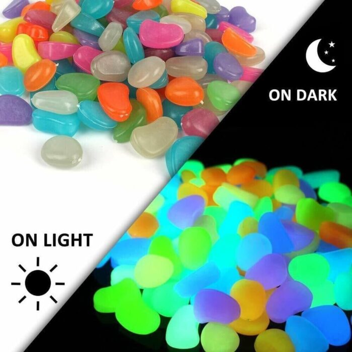 Glow in The Dark Stones 50 Pcs (1 Pack) - Glow Pebbles Aquarium Rocks for Fish Tank, Lawn, Yard, Garden, Walkway & Plant Pots - Rainbow - 1x1cm - Image 3
