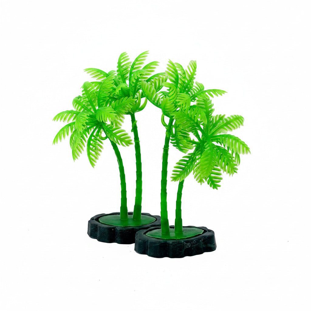 713iY8SAuaL._SL1500.jpg Mini Twin Coconut Palm Tree Aquarium Ornament – Artificial Plastic Plant DIY Craft (Pack of 2) - Image 1