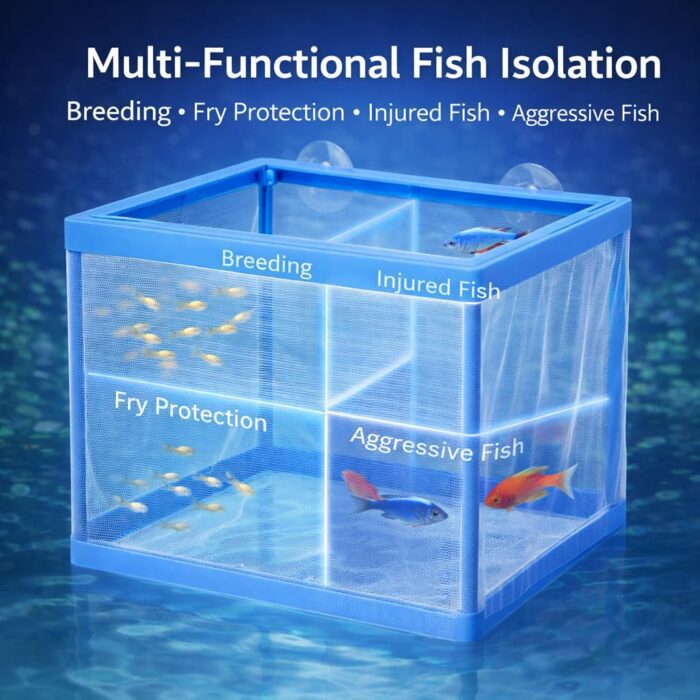 Fish Tank Breeder Net Box with Suction Cups | Blue Mesh Fry Saver | Isolation Box for Baby, Injured & Aggressive Fish(Color May Vary) - Image 4