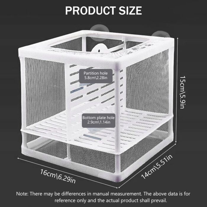 Fish Breeding Box for Betta Fish | Fry Isolation Box with Divider, Nylon Mesh & Suction Cups | 16x14x15cm(Color May Vary) - Image 2