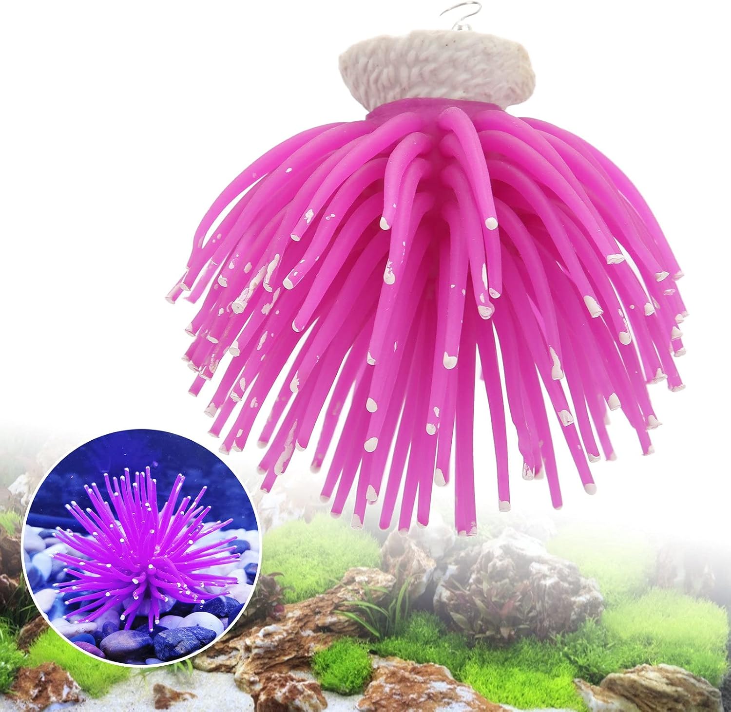 71QHXCl0tPL._AC_SL1500.jpg Simulation Luminous Silicone Sea Urchin Aquarium Decoration – Pink - Image 1