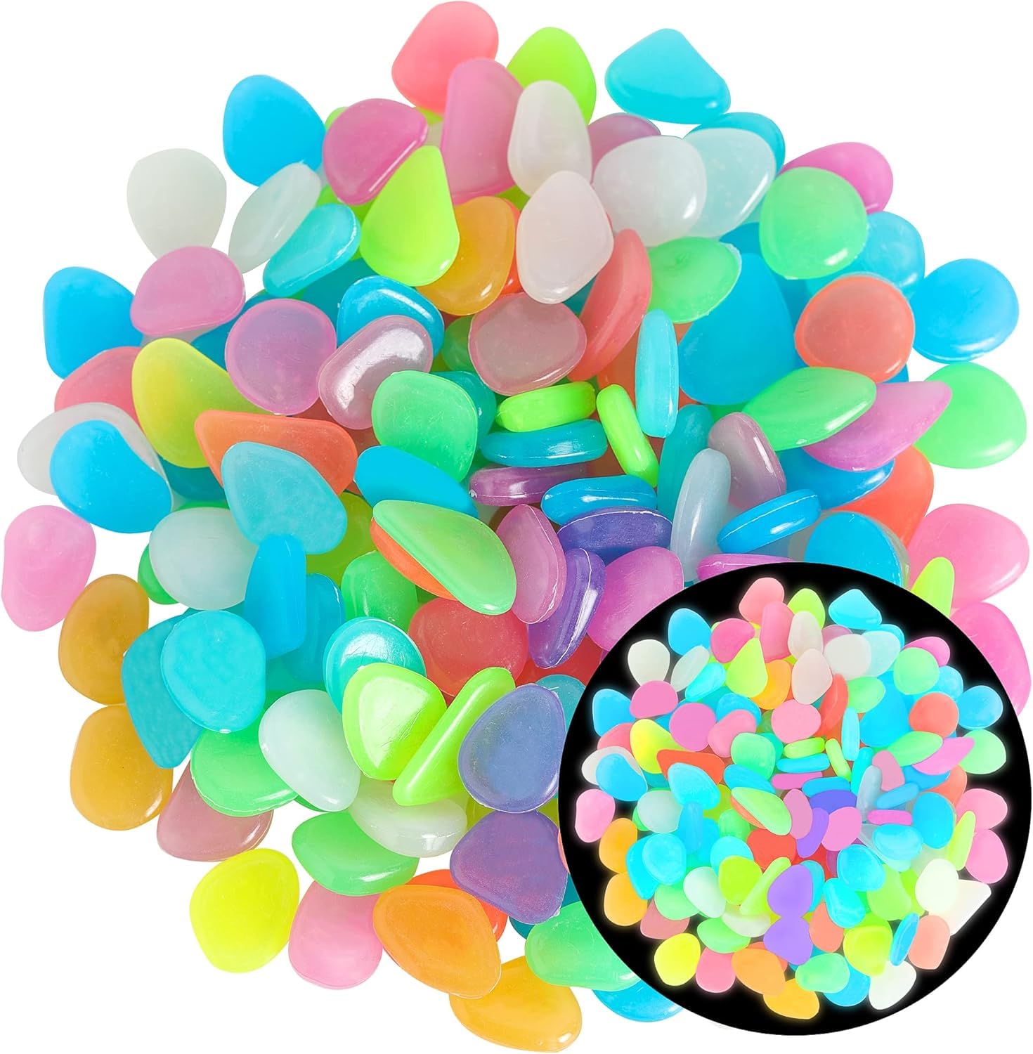 71R0e3nZKwL._SL1500.jpg Glow in The Dark Stones 200 Pcs (1 Pack) - Glow Pebbles Aquarium Rocks for Fish Tank, Lawn, Yard, Garden, Walkway & Plant Pots - Rainbow - 1x1cm - Image 1