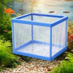 Fish Tank Breeder Net Box with Suction Cups | Blue Mesh Fry Saver | Isolation Box for Baby, Injured & Aggressive Fish(Color May Vary)
