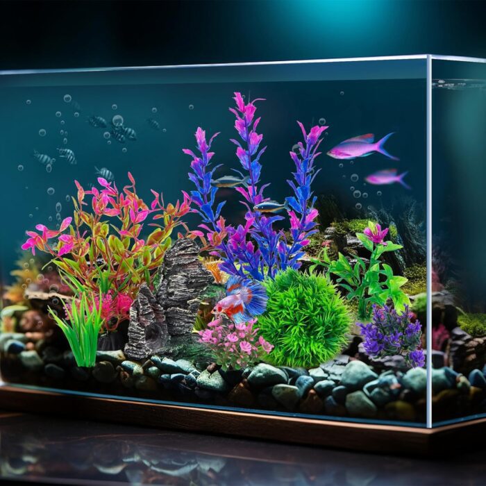 8Pcs Aquarium Artificial Plants & Rock Cave Decor Set for colorful Aquarium-Combo Set - Image 5