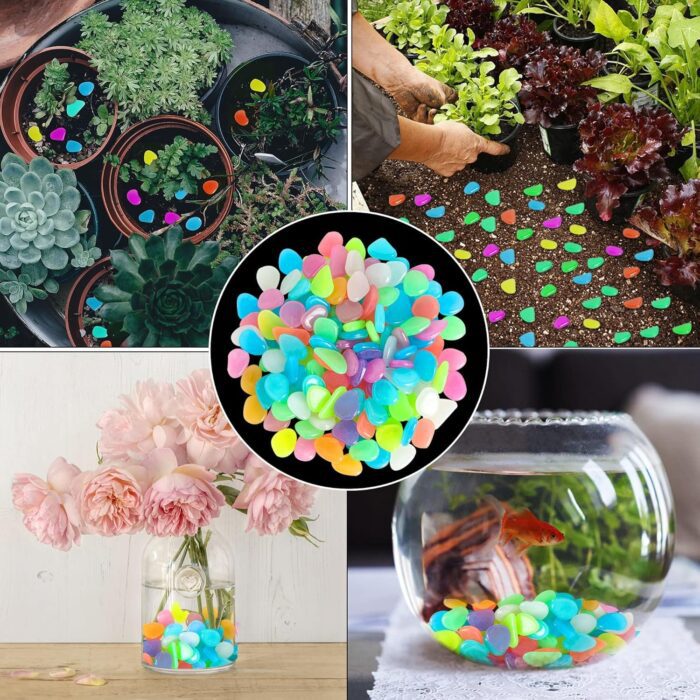 Glow in The Dark Stones 200 Pcs (1 Pack) - Glow Pebbles Aquarium Rocks for Fish Tank, Lawn, Yard, Garden, Walkway & Plant Pots - Rainbow - 1x1cm - Image 3
