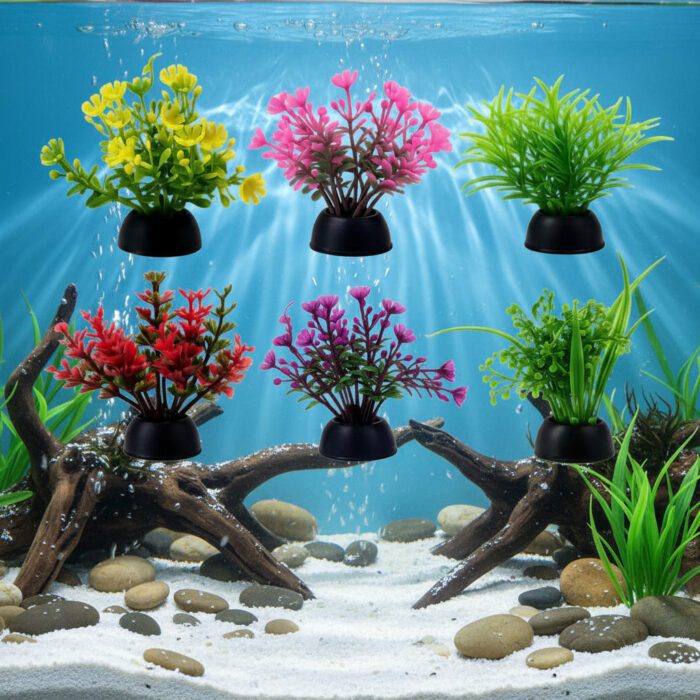 6Pcs Small Aquarium Artificial Plastic Plants – Fish Tank & Fish Bowl Ornaments for Goldfish, Betta & Turtle-2 inch - Image 2