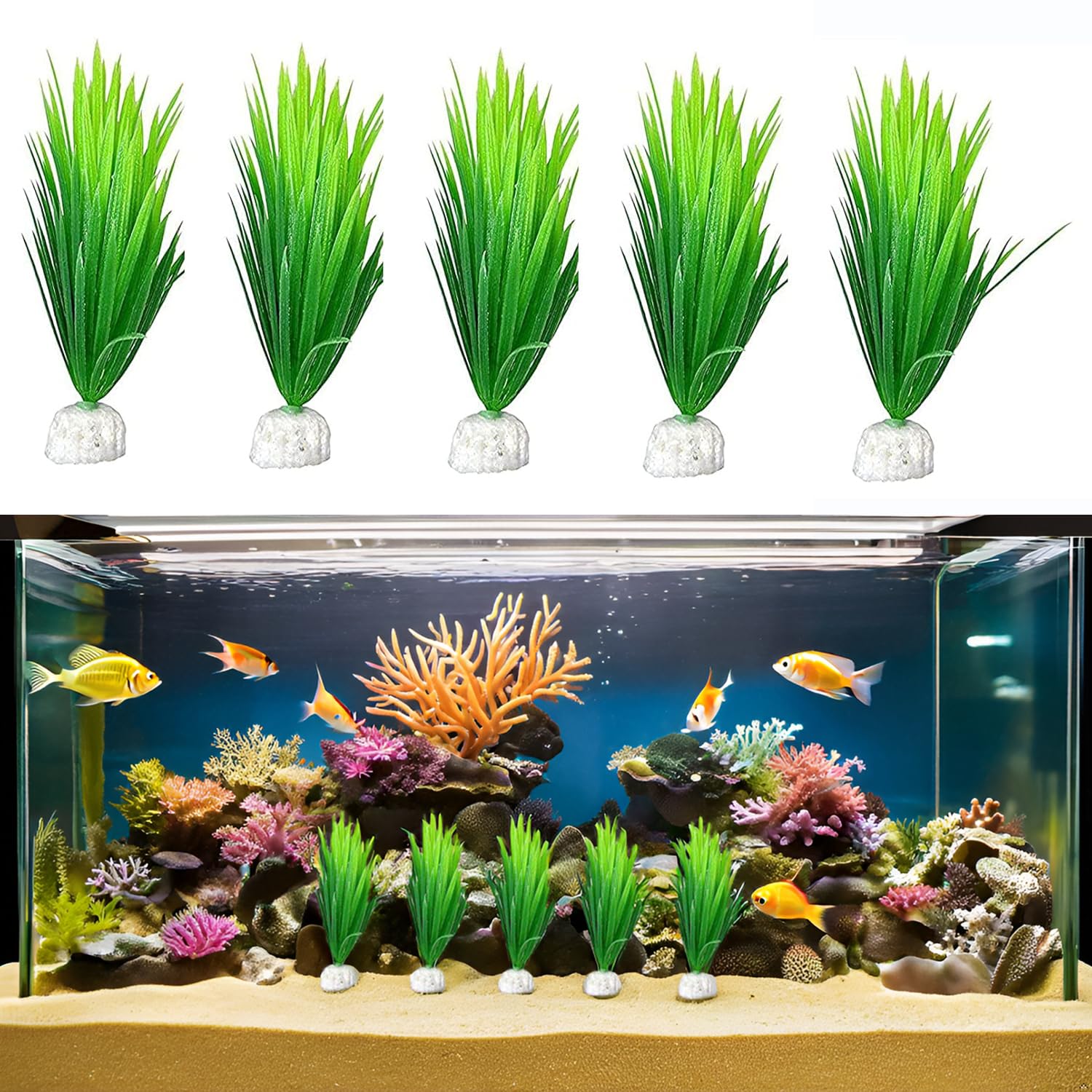 81steIyl_jL._SL1500.jpg Artificial Aquarium Plants Set of 5 Plastic Fish Tank Decorations | Vibrant & Safe Aquarium Décor - Image 1