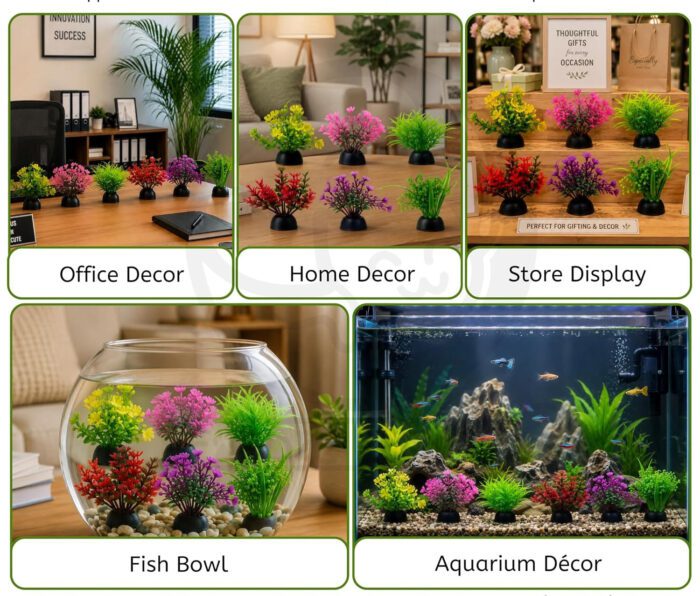 6Pcs Small Aquarium Artificial Plastic Plants – Fish Tank & Fish Bowl Ornaments for Goldfish, Betta & Turtle-2 inch - Image 3