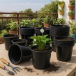 Heavy Duty Black Plastic Plant Pots for Indoor & Outdoor Gardening with Drainage Holes (4 Inch, Pack of 6)
