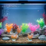 Beautiful Attractive Artificial Aquarium Decoration Plastic Plant - 6cm - 5 Pc Set (Lime-Green-Yellow-Pink)Design May Vary