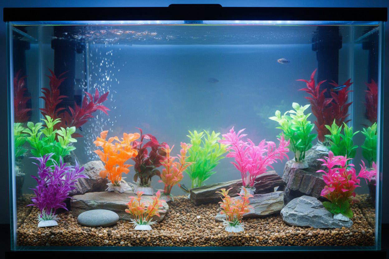 Colorful_Set_-10.jpg Beautiful Attractive Artificial Aquarium Decoration Plastic Plant - 6cm - 5 Pc Set (Lime-Green-Yellow-Pink)Design May Vary - Image 1
