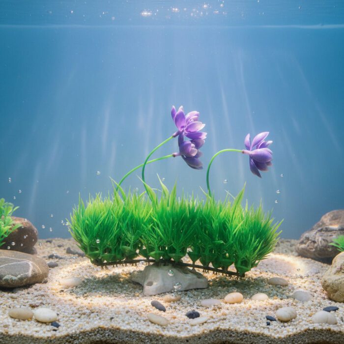 Beautiful Attractive Artificial Aquarium Plant Decoration – Purple Saffron Flower & Green - Image 2