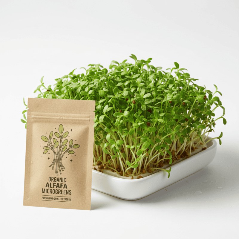 Alfalfa microgreen seeds for growing fresh sprouts and salad greens indoors