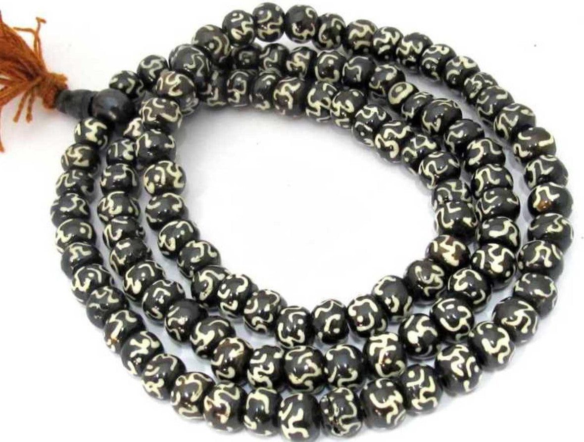bswl-m-5011-necklace-bansiwal-original-imafkzuppuf8zerz.jpg Black Om Printed Glass Japa Mala | Attractive Rosary Necklace for Chanting & Meditation - Image 1