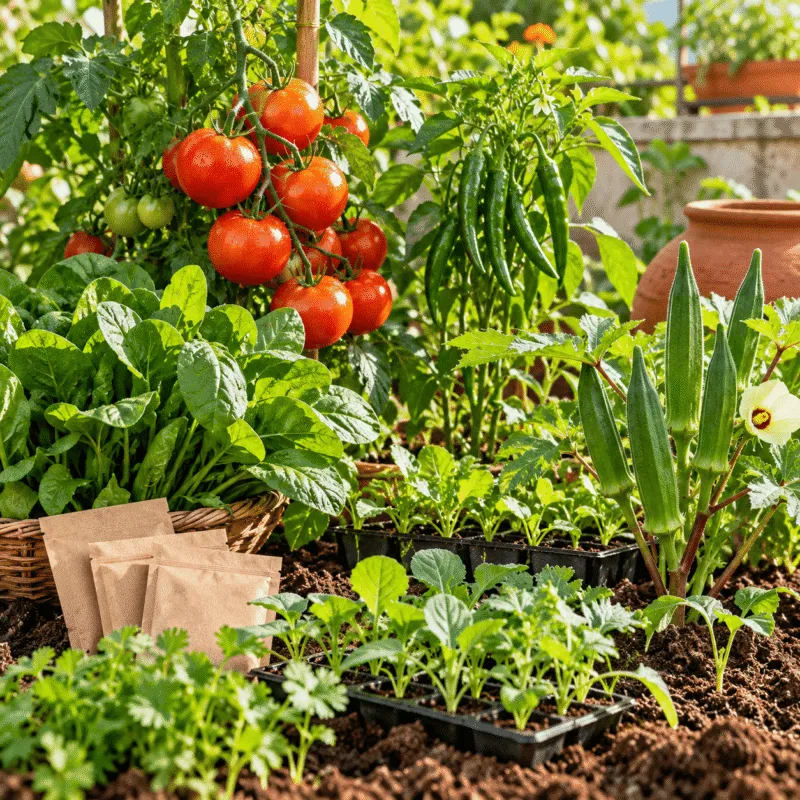 Vegetable seeds for growing fresh produce in a home kitchen garden.