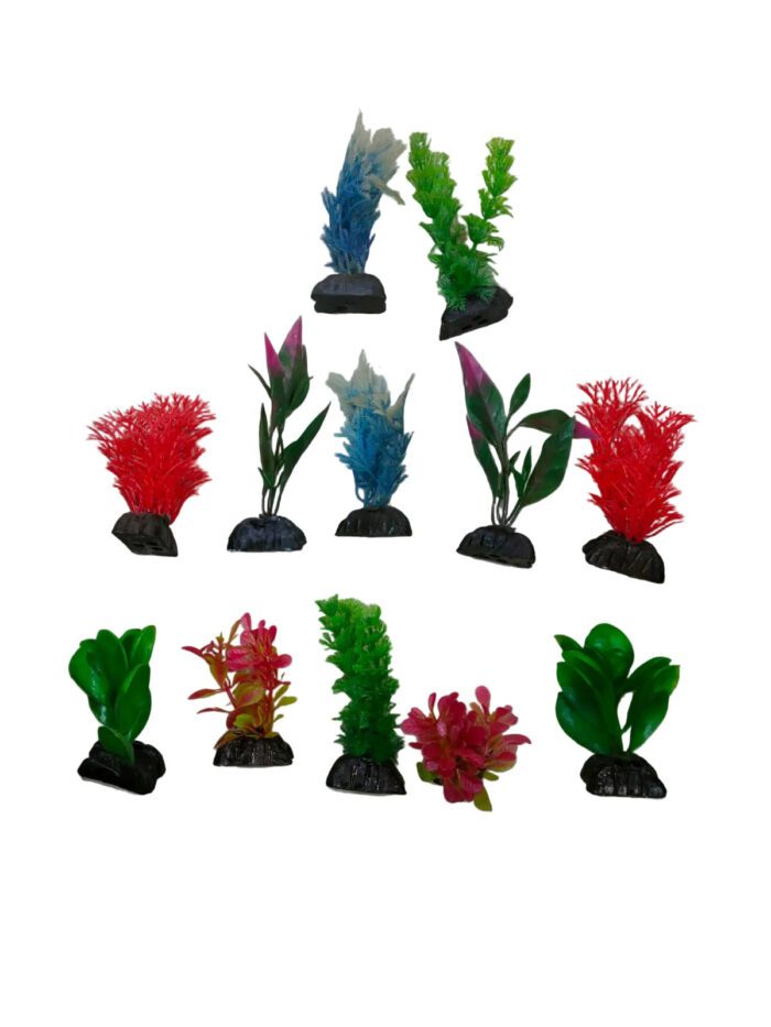 Beautiful Attractive Artificial Aquarium Decoration Plastic Plant - 3-6cm - 6 Pc (Lime-Green-Yellow-Pink-Purple) - Design May Vary - Image 2