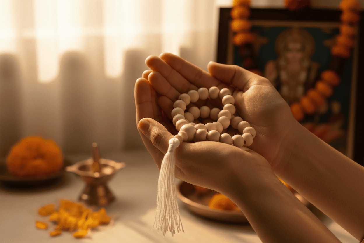 image_098f2f86-4db4-4702-b78f-4073f914d37f.png White Tulsi Japa Mala 108 Beads for Meditation & Mantra Chanting - Image 1
