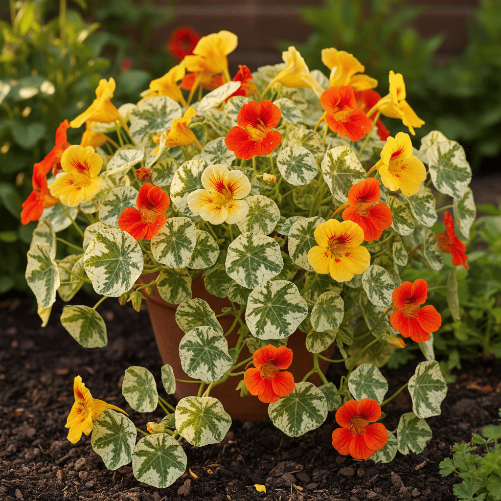image_167b203b-4a0f-4a80-8ee6-4e5fe5611396.png Nasturtium Alaska Mixed Color Flower Hybrid Seeds - Image 1