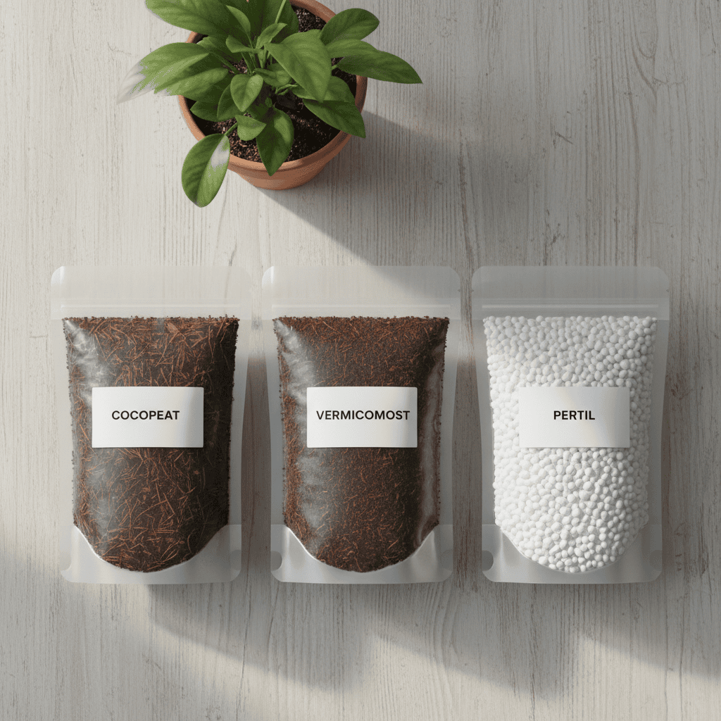 image_60c2344e-e5eb-4c9a-9d6f-fd7131ebde62.png Cocopeat + Vermicompost + Perlite Soil Pack – Combo Pack for Home Garden Plants (Each 100g) - Image 1