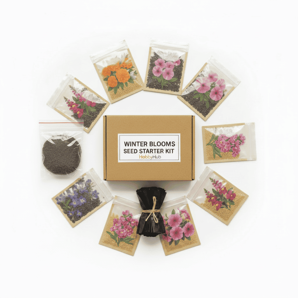 image_74353e7c-fd0b-4bd4-96be-ede1d35764c6.png Seeds Starter Kit DIY Box – Winter Flowers seeds (10 Varieties)+Cocopeat Soil+Germination Bag(10 Pcs) - Image 1