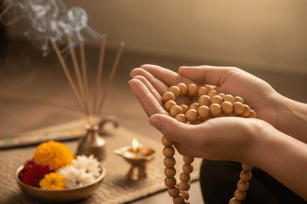 image_c6724370-3fab-49e9-ac8d-63de4c8027dc.png 108+1 Beads Polished Neem Japa Mala for Meditation & Mantra Chanting - Image 1