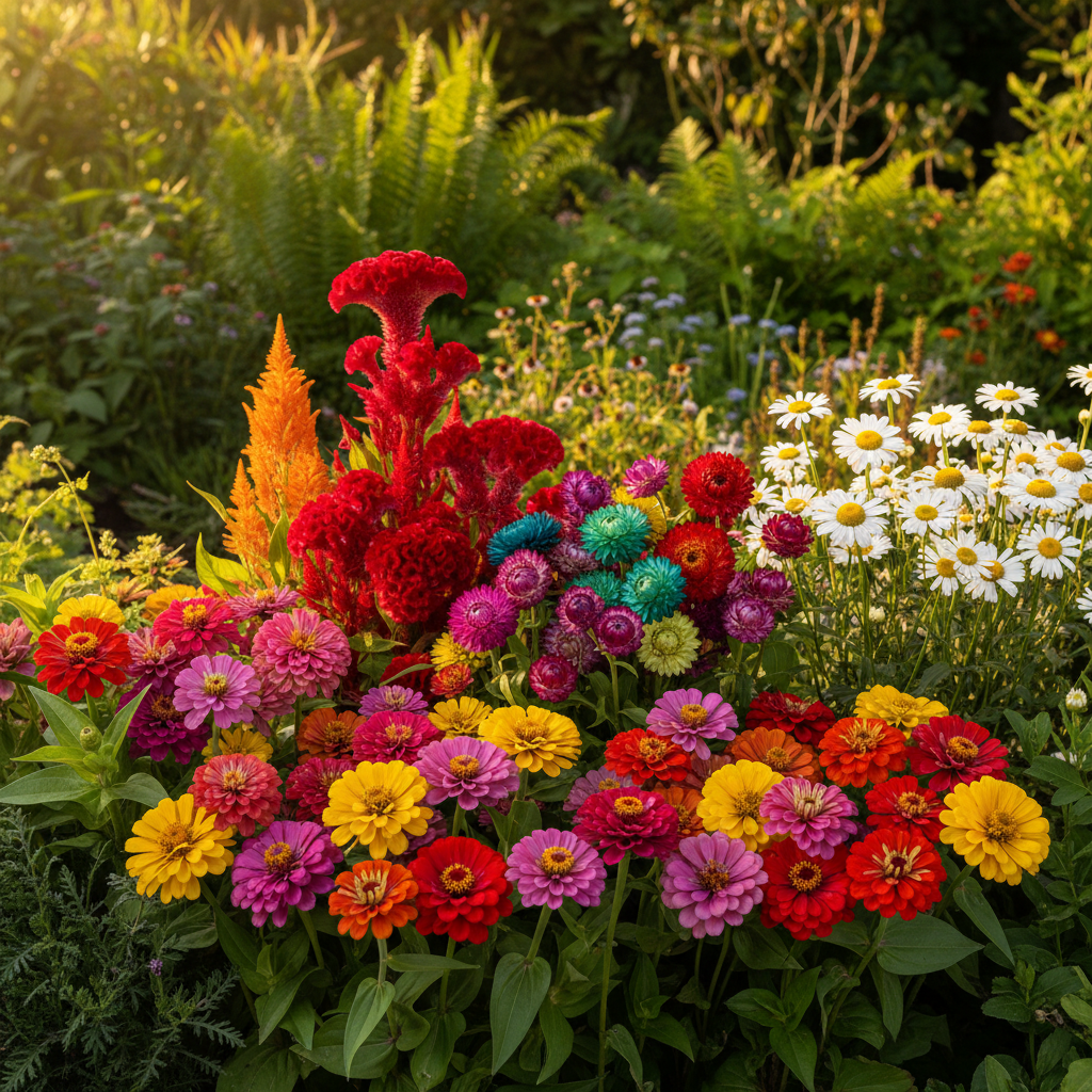 image_dfce49e2-5309-4999-afb5-370fbb79ca6b.png Flower Seeds Combo Pack (Set of 5 Packets) | Zinnia, Cockscomb, Helichrysum, Zinnia Mix, Daisy - Image 1