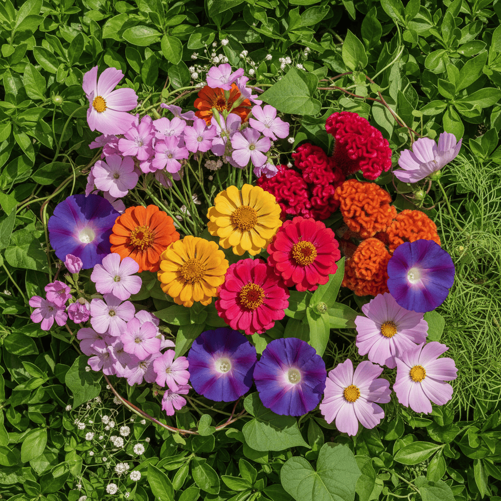 image_f75a0e1d-e475-474c-8dc8-31f72340c158.png Flower Seeds Combo Pack (Set of 5 Packets) | Zinnia, Clarkia, Celosia, Morning Glory, Cosmos - Image 1