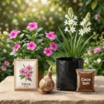 Easily Grown Flower Plant from Seeds/Bulb for Beginner Gardeners – Vinca & Tuberose Combo Kit (Includes Seeds, Bulbs, Grow Bags & Coco Soil)