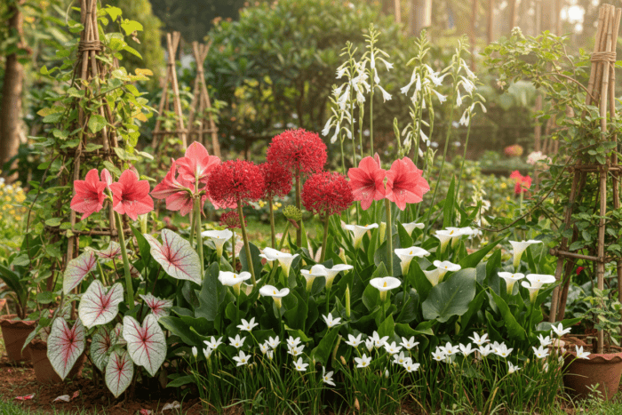 Exotic Flower Bulbs Combo | 6 Variety | Calla Lily, Football Lily, Amar Lily, Rain Lily, Caladium & Tuberose (2 Bulbs Each) - Image 2